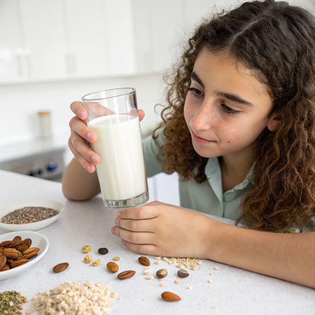 Student holding a glass of homemade plant-based milk